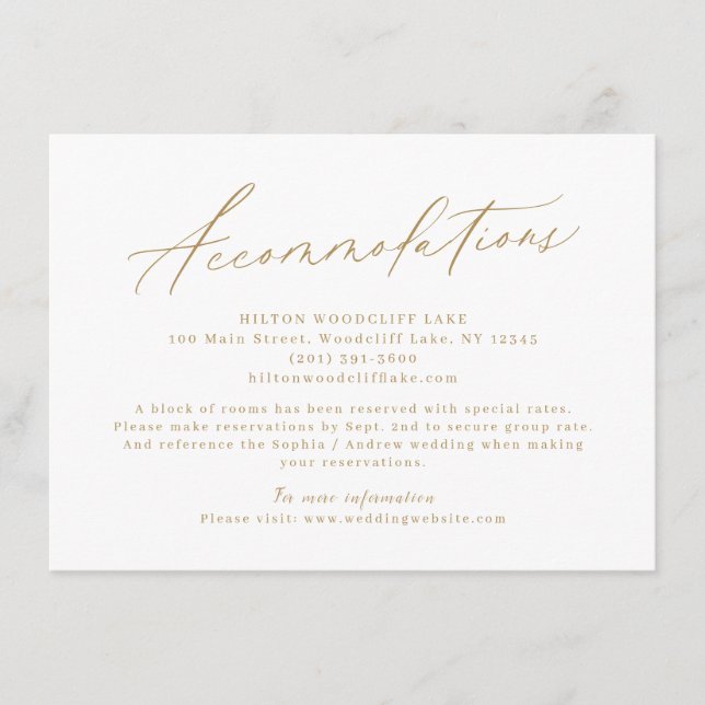 Moderne, goldene Skriptminimalunterkunft Begleitkarte (Vorderseite)