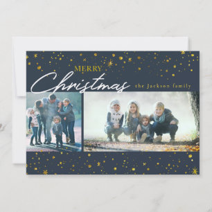 Moderne goldene Sterne dunkelblaue Weihnachtsgrüße Feiertagskarte