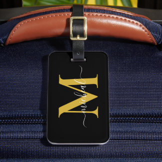 Moderne goldene und schwarze Monogramm-Schrift-Nam Gepäckanhänger