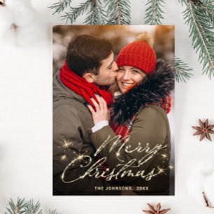 Moderne goldene Urlaubsfoto-Weihnachtsgrüße Postkarte