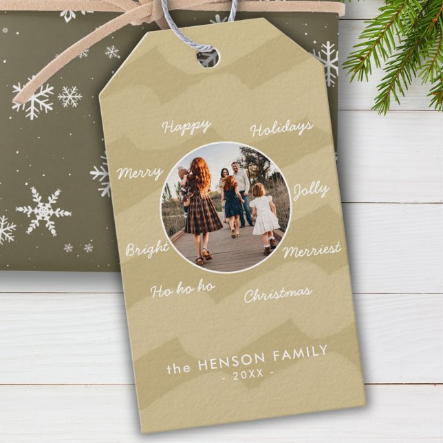 Moderne Goldene Weihnachtswünsche Familien-Foto Geschenkanhänger (Von Creator hochgeladen)