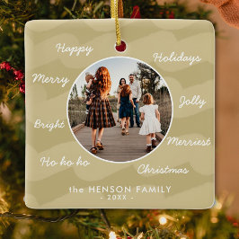Moderne Goldene Weihnachtswünsche Familien-Foto Keramikornament