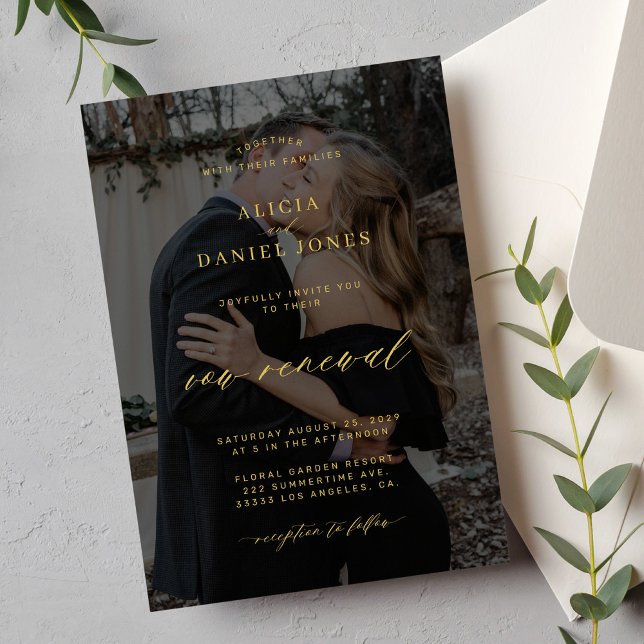 Moderne goldfarbene Overlay-Verlängerung Hochzeit Einladung (Von Creator hochgeladen)