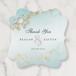 Moderne Goldflitter Teal Nebel Hochzeit Danke Geschenkanhänger