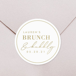 Moderne Goldfolie Brunch und Sprudel Junggesellinn Runder Aufkleber