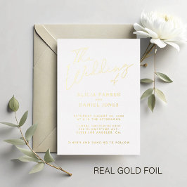 Moderne Goldfolienkalligraphie-Hochzeit Folieneinladung