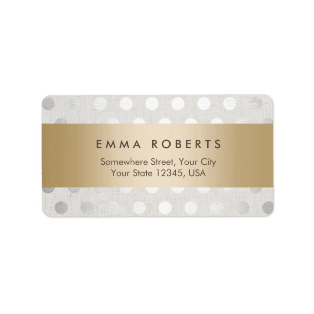 Moderne goldgestreifte Silberpolka-Dots gehobener  Adressaufkleber (Vorne)