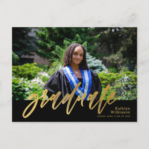 Moderne Goldkalligrafie Einfaches Foto Abschluss Einladungspostkarte