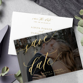 Moderne Goldkalligraphie-Foto-Hochzeit Save The Date