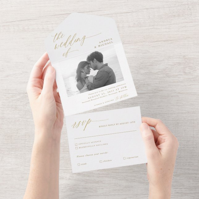 Moderne Goldkalligraphie in einem Foto All In One Einladung (Abreißen)