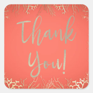 Moderne Goldkoralle Orange Elegante Strandhochzeit Quadratischer Aufkleber