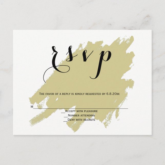Moderne Goldlackierung Hochzeitskarten rsvp Postka Einladungspostkarte (Vorderseite)