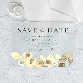 Moderne Goldleaf-Hochzeit spart das Datum Acryleinladungen