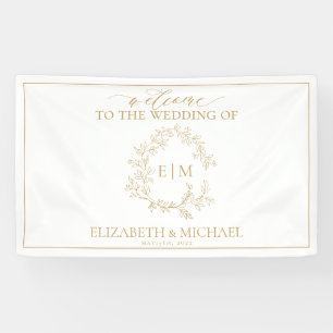Moderne Goldleafy-Wappen-Monogram-Hochzeit Banner