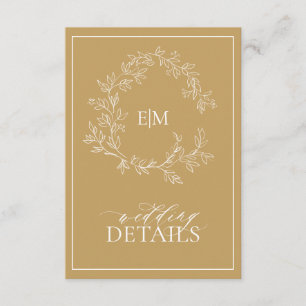 Moderne Goldleafy-Wappen-Monogram-Hochzeitdetails Begleitkarte