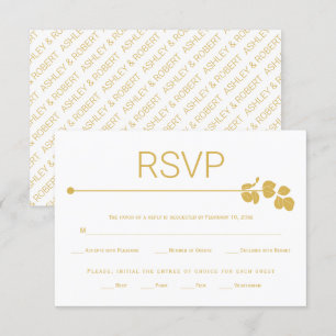 Moderne Goldlinie und Zweig mit Blätter Hochzeit RSVP Karte
