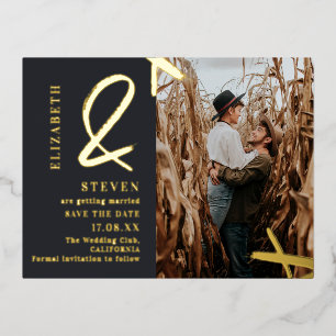 Moderne Goldmakler und Foto-Hochzeit speichern das Folie Einladungspostkarte