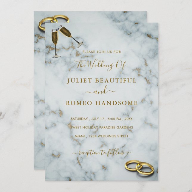 Moderne Goldmarmor-Rings Hochzeitsfeiern (Vorne/Hinten)