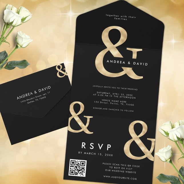 Moderne Goldmedaillen und Black QR Code UAWG Weddi All In One Einladung (Von Creator hochgeladen)