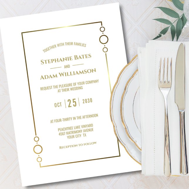 Moderne Goldrahmen-Hochzeit Einladung (Von Creator hochgeladen)