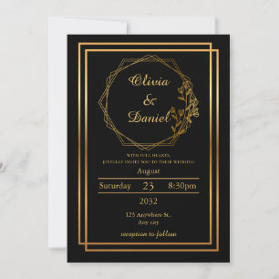 Moderne Goldrahmen Hochzeitseinladung auf Schwarz Einladung