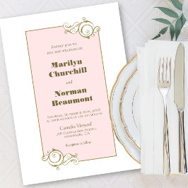 Moderne Goldrahmen-Rosa-Hochzeit Einladung