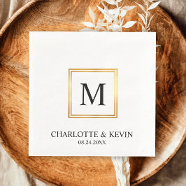 Moderne Goldrahmen-Schwarz-weiß-Monogramm-Hochzeit Serviette