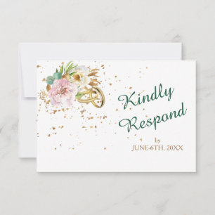 Moderne Goldrings Wild Rose Wedding RSVP Karte