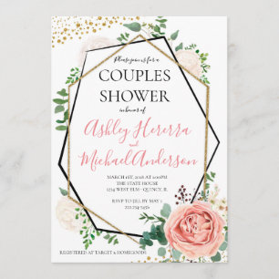 Moderne goldrosa geometrische Paare Dusche einlade Einladung