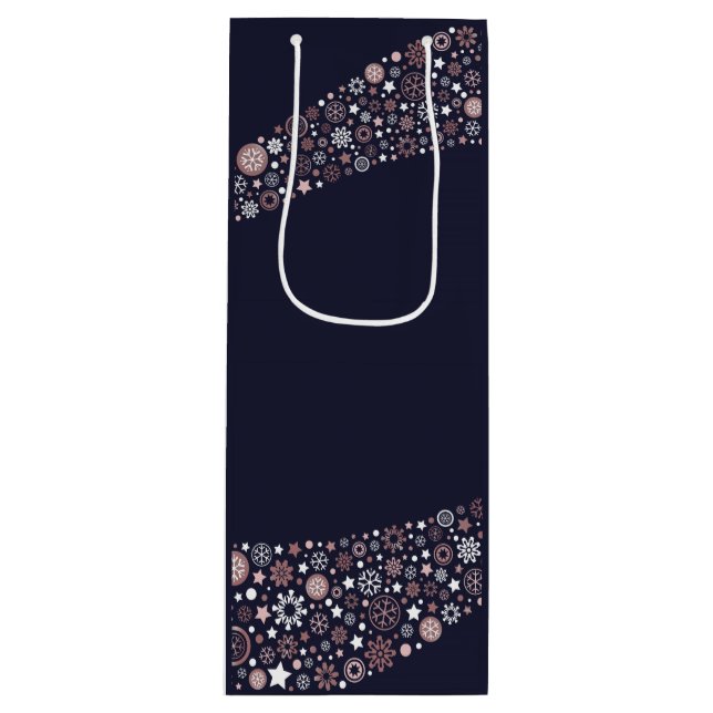 Moderne Goldschneeflocken-Wellen der Rose in Blau Geschenktüte Für Weinflaschen (Vorderseite)