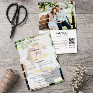 Moderne Goldschrift 2 Fotos QR-Code Online-RSVP Folieneinladung