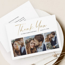 Moderne Goldschrift 3 Foto-Hochzeit Dankeskarte