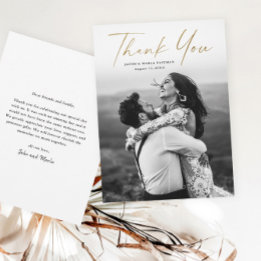 Moderne Goldschrift-Foto-Hochzeit Dankeskarte