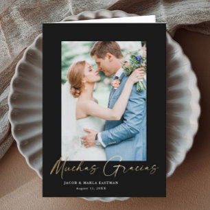 Moderne Goldschrift Foto Hochzeit Muchos Gracias Dankeskarte