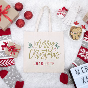 Moderne Goldschrift Frohe Weihnachten Benutzername Tragetasche
