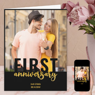 Moderne Goldschrift für den 1. Hochzeitstag Karte
