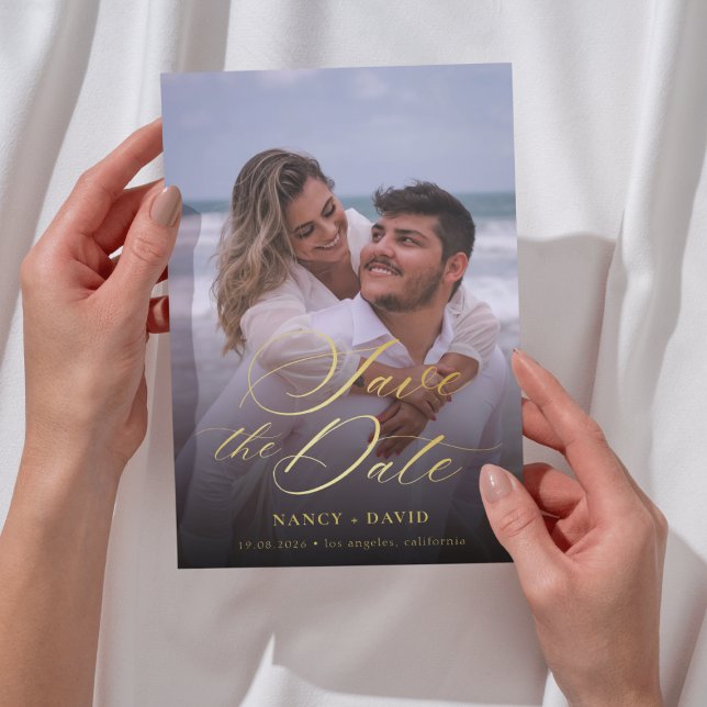 Moderne Goldschrift Hochzeit Ein Foto  Save The Date (Von Creator hochgeladen)
