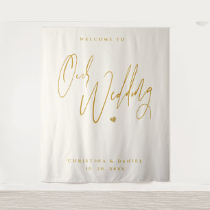 Moderne Goldschrift-Hochzeits-Willkommens-Wandtafe Wandteppich