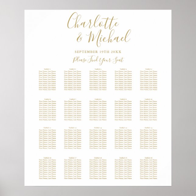 Moderne Goldsignatur-Hochzeitstabelle Poster (Vorne)