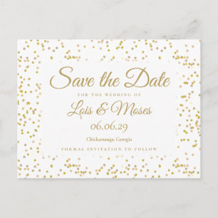 Moderne Goldstaub Konfetti Save-the-Date Ankündigungspostkarte