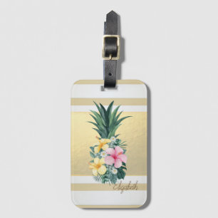 Moderne Goldstreifen, Ananas, Blumen Gepäckanhänger