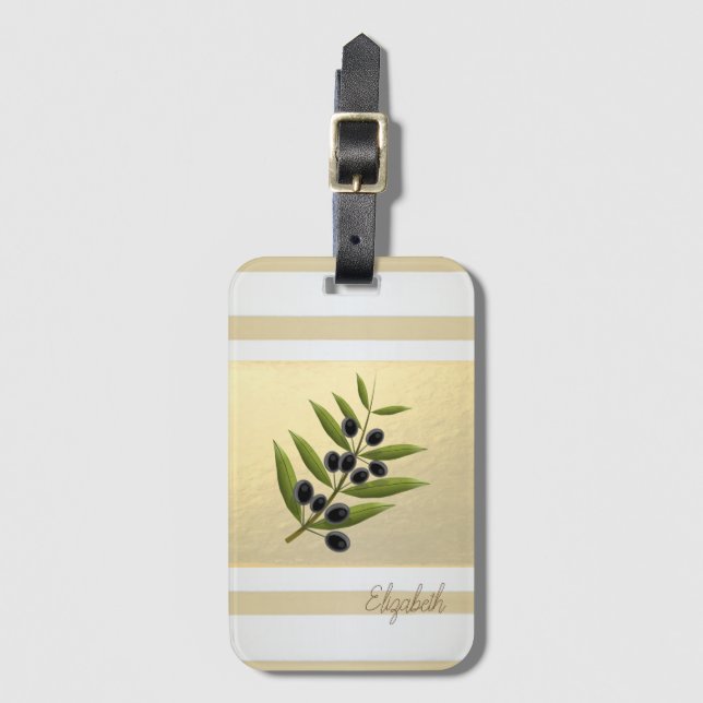 Moderne Goldstreifen, Olivenzweig - Personalisiert Gepäckanhänger (Vorderseite Vertikal)