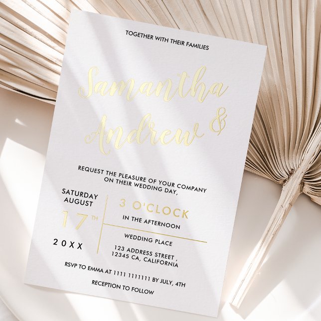 Moderne Goldtypografie-Hochzeit Folieneinladung (Modern gold typography wedding foil invitation)