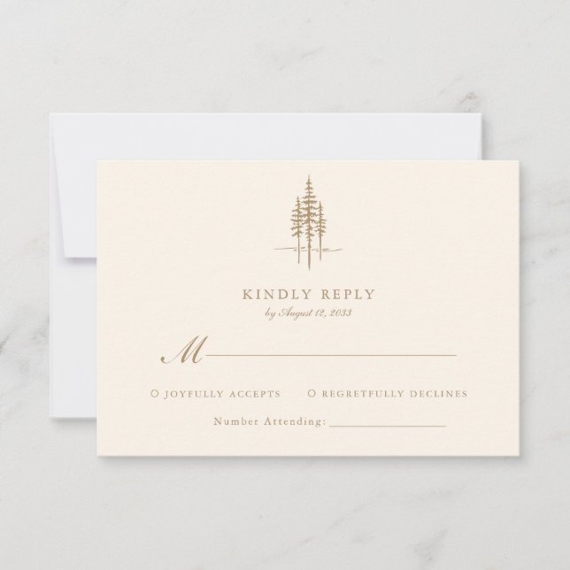 Moderne Goldwald-Hochzeit RSVP Karte (Vorderseite)