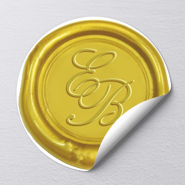 Moderne Goldwax Monogram Elegante Hochzeit Runder Aufkleber (Von Creator hochgeladen)