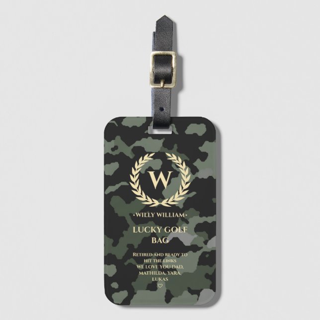 MODERNE GOLF MONOGRAM LUCKY GOLF BAG GEPÄCKANHÄNGER (Vorderseite Vertikal)