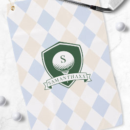 Moderne Golfball mit blauem Muster und grüner Schr Golfhandtuch