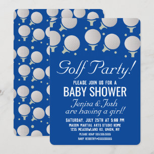Moderne Golfbälle Baby Shower Party Blau Einladung