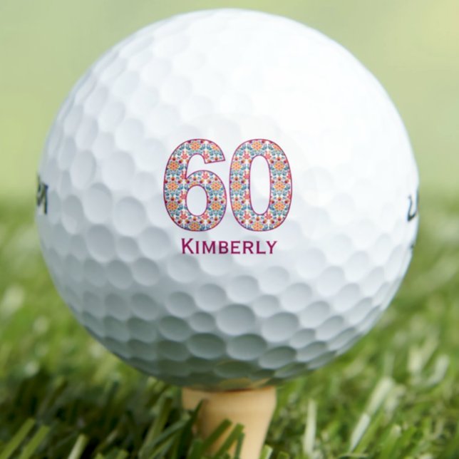 Moderne Golfbälle zum 60. Geburtstag pink Initiale (Von Creator hochgeladen)