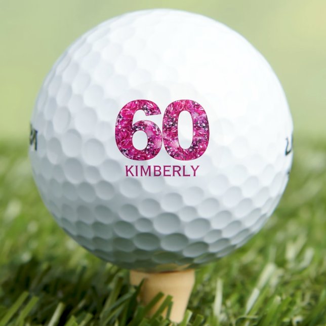 Moderne Golfbälle zum 60. Geburtstag pink Initiale (Von Creator hochgeladen)